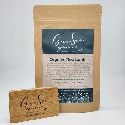 organic red lentil microgreen and sprouting seeds in a packet