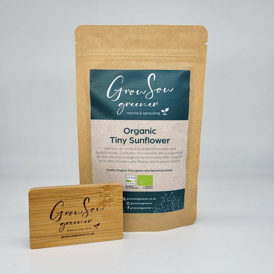 organic sunflower microgreen and sprouting seeds in a packet